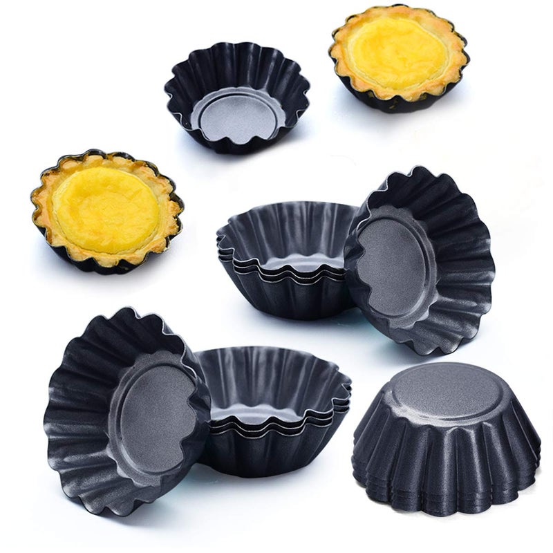 Amytalk 12 Packs Egg Tart Mold, Size 2.6 x 0.9inch, Cupcake Cake Muffin Mold Tin Pan Baking Tool, Carbon Steel - Image 1